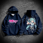 2025 Hatsune Miku Huppar Pikkade varrukatega Tr&uuml;kitud Dressipluus Kapuutsiga Fliisist Vabaaja Mugavus Naiste Pullover Unisex M black