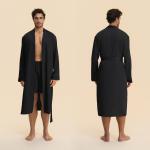 Meeste satiinist hommikumantel Kerge siidine pikkade varrukatega hommikumantel l&uuml;hikeste p&uuml;kstega komplekt Spa-magamisriided Hommikumantel Siidine kimono hommikumantli komplekt Pehme koduriiete &ouml;&ouml;pesu meestele M must