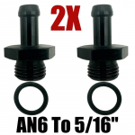 2X 6AN O Ring Boss to 5/16 Inch 8mm Hose Barb Adapter AN6 Fuel Line Hose Pipe Flare Fitting With O-Ring Aluminum Black Anodized 2X