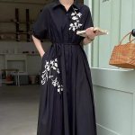 Vintage lahtise tikandiga žakaarpitsdisain A-kujuline kleit, naine, elegantne rev&auml;&auml;riga, &uuml;he rinnaga plisseeritud kleidid Uus One Size kohv