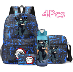 4 tk/komplekt Anime Demon Slayer Tr&uuml;kitud Seljakott Suure Mahutavusega Raamatukott &Otilde;lakott Kohver kott 750 ml veepudeliga Poiss T&uuml;druk Veekindel Raamatukott black