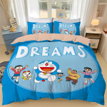 Jaapani anime Dora-emon Tekk Tekikott Padjap&uuml;&uuml;r 3D Prinditud D-Doraemon Voodipesukomplekt Tekikate Lastele ja T&uuml;drukutele Poistele Teismelistele EU Single(135*200cm)3pcs blue