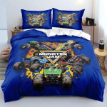 M-Monster Jam Veoauto Voodipesukomplekt 3D Prinditud M-Monster Tekikott Padjap&uuml;&uuml;r &Uuml;heinimese T&auml;iskasvanu Kahekohaline Kuninglik Suurus Magamistoa Kaunistuseks EU Single(135*200cm)3pcs gray