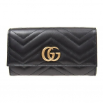 GUCCI GG Marmont pikk rahakott kl&otilde;pssulguriga kuldne logo tepitud nahk tavaline naiste must Basic Set (Pouch + Dust Bag) must