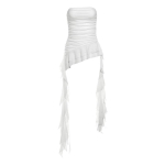Y2K Strapless Ruched Ruffle Hem Top, Seksikas &Uuml;hev&auml;rviline Varrukateta Toru Topp, As&uuml;mmeetriline K&otilde;rge Madal Ruffle &Auml;&auml;rega Streetwear Naistele L must