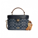 Coach Kay 20 Klassikaline Monogramm Chambray T&auml;isprindiga Nupp Klapp Tutt Kasti Kuju &Otilde;la Crossbody Kott Naiste K&auml;ekotid Denim-Sinine C8165-IMDEI Basic Set (Bag+Dust Bag)