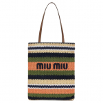Miu Miu V&auml;rviplokk Triibuline Logo Tikitud Kootud Disainiga Kangast Kandekott Naiste kandekotid Mitmev&auml;rviline 5BG248_2DO3_F03QS Basic Set (Bag+Dust Bag)