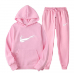 Rist Peegel Unisex Fliisiga Prinditud Dressipluus P&uuml;ksid Kaheosaline Komplekt Vabaaja Spordi Trend Kapuutsiga S roosa