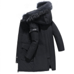 -30 kraadi talve sulejope Meeste valge pardi sulejope Moodne kapuutsiga karusnahast krae mantel Keskmise pikkusega paks soe suleparka XL must