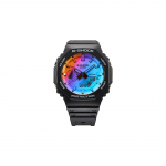 Casio LCD/n&otilde;elaga kahekordse n&auml;iduga seeria, neooni kaheksakandiline seeria, v&auml;rviline laserpeegliga veekindel mehhanism, kvartsmehhanism, vaikrihm, GA-2100SR-1APR sinine