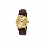 Casio STANDARD seeria, lihtne, moodne, &auml;ri- ja vabaaja, klassikaline osuti, digitaalne skaala, veekindel, kvartsmehhanism, nahast MTP-1095Q-9B1 kuld