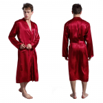 Meeste pikkade varrukatega siidist satiinist hommikumantel Pidžaamad Solid Sleepwear Salongir&otilde;ivad S punane
