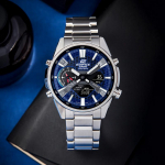 CASIO p&auml;ikeseenergial t&ouml;&ouml;tav v&otilde;idusarja EDIFICE &otilde;huke ja kerge Bluetooth veekindel &auml;rikvartskell terasrihmaga meeste k&auml;ekell sinise sihverplaadiga ECB-S100YD-2 sinine