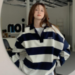 Harajuku triibuline dressipluus naistele Korea stiilis Preppy pullover Naiste mood Polo dressipluus Daamide vabaaja pikak&auml;eline topp M sinine