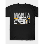 Meeste must l&uuml;hikeste varrukatega &uuml;mmarguse kaelusega T-s&auml;rk vintage Manta ralliauto graafilise tr&uuml;kiga, pehme puuvillasegu igap&auml;evaseks kandmiseks v&otilde;i autohuvilistele S must