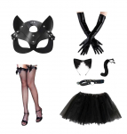 PESENAR Musta Kassi Kost&uuml;&uuml;m Naistele, Halloweeni Maskeraadimask, Pitsist K&otilde;rvad, Kindad, Saba, Chokeri Kaelakee