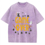 Suvetrend Paaride T-s&auml;rk Lahtine &Uuml;mmarguse Kaelusega L&uuml;hikeste Varrukatega GAME OVER Tr&uuml;kiga Ameerika Retro Stiilis ImitatsioonDenim S