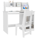 Laste laud ergonoomilise tooliga, liigutatava klaviatuurialuse, sahtlite, ni&scaron;&scaron;ide ja avatud riiulitega 90 x 45 x 90 cm Valge 90 x 45 x 90 cm