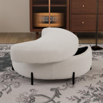 Sherpa-kattega poolkuu kujuline hoiustamistool kandikuga, polsterdatud iste, tualeti- ja kingatool ning jalatugi elutuppa, esikusse ja koridori, elevandiluu 86 x 47.5 x 43 cm