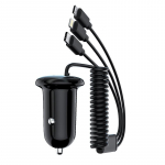 VAORLO 3 &uuml;hes kaabel-autolaadija 15 W kahe USB-laadija Micro Type-C 8-pin Xiaomi Huawei iphone 11pro autolaadija laadimiseks must