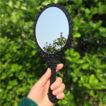 Vintage nikerdatud k&auml;eshoitav vanity meigipeegel meigivanity k&auml;tepeegli k&auml;epidemega kosmeetiline kompaktpeegel must