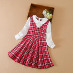 T&uuml;drukute ruuduline kleit Kevad-s&uuml;gis pikkade varrukatega Preppy stiilis kleidid Lastele lahtik&auml;iv krae Elegantsed riided 110