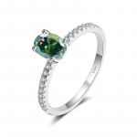 Bague Ringen 1 v&otilde;i 2 kat ovaalse l&otilde;ikega moissanite abielus&otilde;rmus naistele s&auml;delev ehe 100% 925 h&otilde;bedane s&otilde;rmus naiste b&auml;nd GRA 1ct No.5 roheline