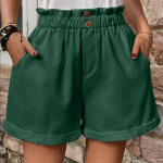 Taskuline elastne v&ouml;&ouml;koht avara laia jalaga vabaaja l&uuml;hikesed p&uuml;ksid Hot Pants &Uuml;hev&auml;rvilised l&uuml;hikesed p&uuml;ksid XXL tumeroheline v&auml;rv