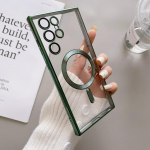 Magsafe'i jaoks Samsung Galaxy S23 S22 S21 Ultra Plus &uuml;mbris, l&auml;bipaistev plaadistus, magnetiline juhtmevaba laadimine, silikoonist p&otilde;rutuskindel kate for S21 Ultra roheline