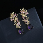 100% ehtsast 14k kullast amet&uuml;stist k&otilde;rvar&otilde;ngas naistele Aros Mujer Oreja Naturaalne lilla amet&uuml;st v&auml;&auml;riskivist Orecchini k&otilde;rvar&otilde;ngas naistele lilla