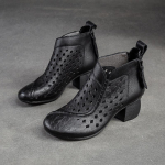 Johnature Hollow Out saapad &uuml;mara ninaga hingav tagat&otilde;mblukk Ehtsast nahast sandaalid Retro keskmise kontsaga naiste kingad 36 must