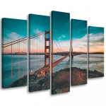 Viieosalise pildiga l&otilde;uendiprint Golden Gate Bridge San Francisco Turquoise 100x70 sinine