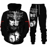 Kaheosaline komplekt Christian Bible Faith Jesus God meeste kapuuts/&uuml;likond Lahe 3D L&otilde;vi tr&uuml;kitud t&auml;navar&otilde;ivad paari riided s&ouml;rkimisdress 3XL