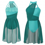 Naiste varrukateta tantsukleit, moodne v&auml;ljal&otilde;igatud as&uuml;mmeetriline &scaron;ifoonseelikuga trikookleit S roheline