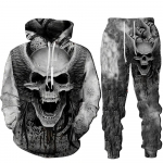 Isiksus gooti pealuu 3D prindiga kapuutsiga p&uuml;kste komplekt meeste/naiste naljakas Halloweeni t&auml;navar&otilde;ivaste riietus&uuml;likond hiphop 2-osaline spordidress M