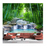Kohandatud 3D-fototapeet Seinamaaling Elutuba Magamistuba Bamboo Forest Wooden Bridge Stream Water Mural Waterfall kosk 200 cm(W) x 140 cm(H)