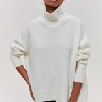 S&uuml;gis/talvine sviiter naiste poolkaelusega kootud kampsun pikkade varrukatega avara &uuml;laosaga naiste pullover, soe naiste kampsun L valge