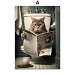 Naljakas vannitoa seinakaunistus Loomad, kes istuvad tualetis ja lugevad ajalehte plakatit elevant l&otilde;vi ninasarvik kunstitr&uuml;kk l&otilde;uendimaal 60x100cm No Framed