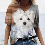 Hot Sale Naiste T-s&auml;rk 3D Prindiga lemmikloomakoerte suvemood l&uuml;hikeste varrukatega topid V kaelusega puuvillased t&auml;navar&otilde;ivad Harajuku vabaaja pullover S