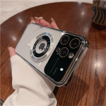 iPhone 15 Pro Max Luxury Plating PC Frame Magsafe Magnetic Stand telefoni&uuml;mbris iPhone 11 12 13 14 15 Plus objektiivi kaitsekate jaoks iPhone 11 must