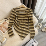 Moodsad ebaregulaarsed T-s&auml;rgid naistele, &otilde;&otilde;nsad, kontrastsed T-s&auml;rgid, s&uuml;gisesed pikkade varrukatega topid vabaaja &uuml;mmarguse kraega ribaga T-s&auml;rk 29533 S hall v&auml;rv