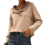 S&uuml;gistalvine naiste kudumine kampsun pikkade varrukatega, n&ouml;&ouml;biga, volangidega, kudumistopsid, &uuml;hev&auml;rvilised vabaaja kudumid M aprikoosi