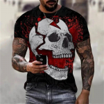 Meeste suvine uus Meeste kaelusega T-s&auml;rk Terror Skull Graphic 3D Print L&uuml;hikeste varrukatega Vintage vabaaja mood Meeste t&auml;navar&otilde;ivad 4XL