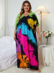 EDOLYNSA Plus Size naiste kleit Kaftan Bohemian tr&uuml;kitud V-kaelusega naiste pikk kleit Stiilne Kaftani puhkuse ujumistrikoo varjatud maja r&uuml;&uuml; v&auml;rske kleit Q1342 One Size mitmev&auml;rviline