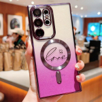 Kaamera &auml;&auml;risega v&auml;rviline &uuml;mbris Samsung Galaxy S24 S23 Ultra S22 Plus magnetilise l&auml;bipaistva TPU &uuml;mbrise jaoks Love Heart Shell kate Samsung S24 must