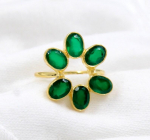 Roheline On&uuml;ks Kollane Kuld K&auml;sitsi Valmistatud S&otilde;rmus, H&otilde;bedane Disainer S&otilde;rmus, Naiste S&otilde;rmus, 925 Sterlingh&otilde;be, S&uuml;nnikivi Ehted 9