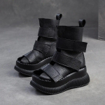 Johnature Fashion Platform Sandaalid ehtsast nahast Briti stiilis Lahedad &otilde;&otilde;nsad saapad Naiste kiilud kingad 34 must