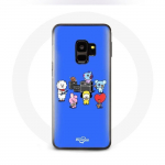 Coque pour Samsung Galaxy S9 Plus BTS BT21 Tata Chimmy Cooky Rj Koya Shooky Et Mang Jouent De la musique Fond Bleu
