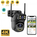 Uus EL 4K 4/8MP WiFi siseseirekaamera kahe objektiiviga 4x digitaalse suumiga AI inimtuvastusega v&auml;listingimustes veekindel turva-PTZ IP kaamera ICSEE 4MP NO SD Card