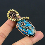 Natural Copper Turquoise Gemstone Copper Wire Wrap Pendant Gift 2.56 y8k10
